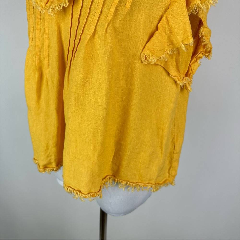 Fatherty Yosepha Marigold Yellow Linen Ruffle Top Size Large - Picture 10 of 12